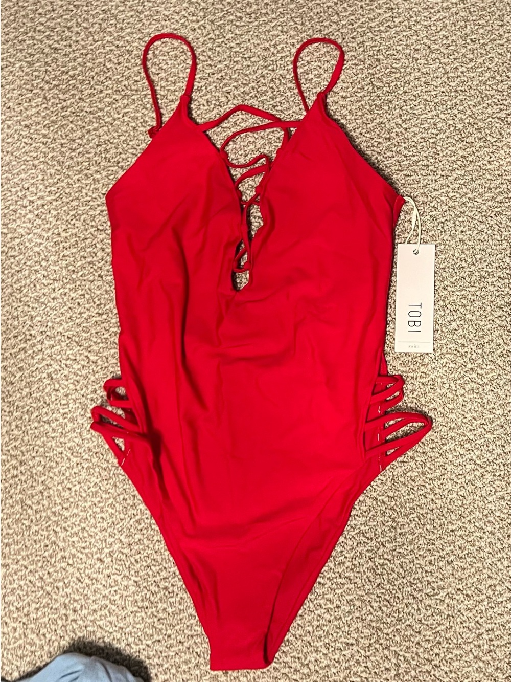 Tobi Red Hot Strappy One-Piece Swimsuit medium